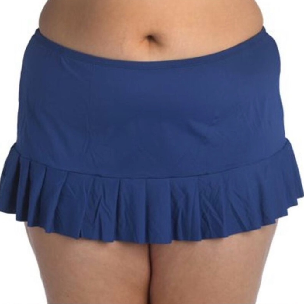 NWT 24th & Ocean Plus Size Solid Blue Mid Waist Pleated Skirt Bottoms 20W‎
